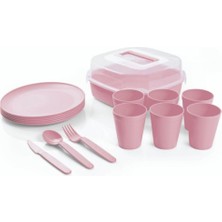 Sevimle Store Home Piknik Seti 6 Kişilik Piknik Sepeti 32 Parça Pudra Piknik Seti Şeffaf Kutulu 6 Kişilik Piknik Seti Pudra