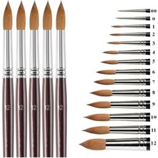 Sevimle Store Resim Fırçası 12 Numara 5 Li 1 Paket Samur Yuvarlak Uçlu Fırça Seti Guaj Sulu Akrilik Yağlı Boya Fırçaları