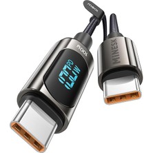 Sevimle Store Type C Kablo 100 Watt Güç ve LCD Ekran Pd Type-C Hızlı Şarj Kablosu ve Data Aktarım Kablosu 100 cm Uzunluk Kopmaz Örgü Şarj Kablosu Metal Uçlar (100 Watt Ekranlı)