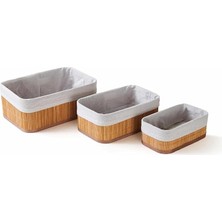 Sevimle Store Home 3'lü Bambu Sepet Seti: Çok Amaçlı Ekmek Sepeti ve Banyo Mutfak Organizeri (Dikdörtgen)
