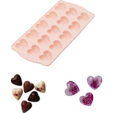 Sevimle Store Kalp Çikolata ve Buz Kalıbı - 15 Hazneli, Pratik, Esnek Yapılı ve Çok Yönlü - Kalp Tasarımlı Buz Küpü Kalıbı (Soft Pembe)