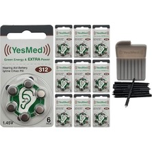 Sevimle Store Extra Power 312 Numara Işitme Cihazı Pili (10 Paket x 6 Adet = 60 Adet Pil) + Hediye Yesmed Waxstop Filtre