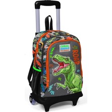 Sevimle Store High Işıklı Tekerlekli Dinazor Kamuflaj Çekçek Okul ve Seyahat Çantası Erkek Çocuk Gri