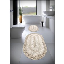 Sevimle Store Pamuk El Tafting Banyo Paspas Seti, Banyo Halısı Cottonway 2 Li Set 60X100-60X50 (Bej)