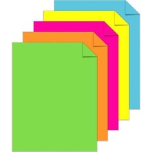 Sevimle Store Neon Fosforlu Renkli A4 Fotokopi Kağıdı 100 Lü 1 Paket 100 Adet Fosforlu 5 Renk Parlak Canlı Renkler Fotokopi Kağıdı