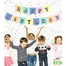 MerveliSait Makaron Renkli Kağıt Üzerine Gümüş Renk Happy Birthday Banner