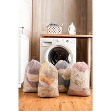 Sevimle Store 4'lü Çamaşır Yıkama Filesi Ayakkabı Yıkama Filesi Renkli Ipli 40X60 cm