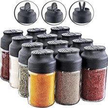 Sevimle Store Life 12'li Çift Kapaklı Cam Baharatlık Seti - Tuzluk Biberlik Baharatlık Takımı