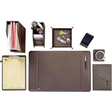 Sevimle Store Sümen Takımı Masaüstü Suni Deri Hediyelik Set 8 Parça Kahverengi