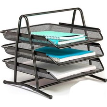 Sevimle Store Metal Evrak Rafı 3 Lü 1 Paket Masa Üstü A4 Dosya Düzenleyici Kağıt Tepsisi Fileli Üç Katlı Hareketli