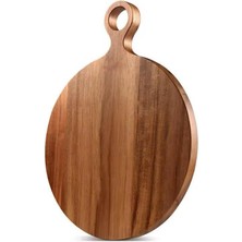 Sevimle Store Home El Yapımı Doğal Akasya Ağacı Ahşap Kesme ve Doğrama Tahtası – Şık Tasarımlı, Dayanıklı, Et, Peynir, Ekmek, Sebze ve Meyve Kesim, Mutfak Için Ahşap Kesim Panosu (Yuvarlak Çemberli, Ø 24 Cm)