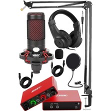 Sevimle Store Cxn-30 Paket-8 Stüdyo Ses Kartlı Condenser Mikrofon Stand Kulaklık Seti