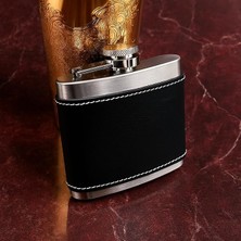 Sevimle Store Siyah Derili 5 OZ-150 cc Hunili Çelik Viski Içki Konyak Matarası