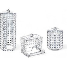 Sevimle Store Diamond 3'lü Set Makyaj Organizer Banyo Düzenleyici Pamukluk Seti, Pamuklu Kulak Çubuğu Organizeri, Makyaj Pamuk Organizeri