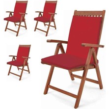 Sevimle Store Bahçe Balkon Salon Kırmızı Sandalye Minderi (Arkalıklı) 4 Lü