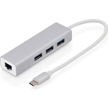 Sevimle Store Type C Ethernet 1000MBPS - 1 Gigabit RJ45 Adaptör ve 3 USB Bağlantı Noktası 3.0 Data Hub MacBook Air/pro iMac Acer Lenovo Asus Hp Samsung Huawei ile Uyumlu - Gümüş