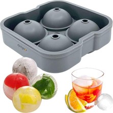 Sevimle Store Chef Eysigo Büyük Boy Silikon 4 Bölmeli Top Buz Kalıbı, Sarı Gri (Gri)