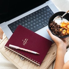 Sevimle Store A5 Spiralli Sert Kapak Keten Çizgili Tarihsiz Not Defteri Bordo