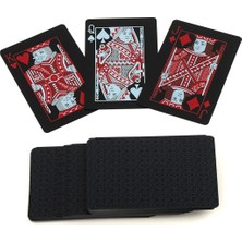 Sevimle Store Iskambil Kağıdı Destesi Oyun Kartları Su Geçirmez Pvc Parlak Siyah Deste 8,7cm x 5,7cm 54'lü (Kırmızı)