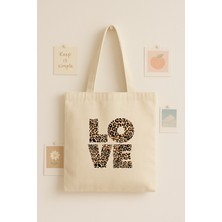 Maki Craft Love Leopar Desenli Baskılı Bez Çanta- Tote Bag – Günlük Kullanıma Uygun