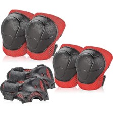 Sevimle Store Store Koruyucu Dizlik Dirseklik El Koruyucu Set 6 Parça Bisiklet Scooter Paten Koruma 4-12 Yaş, Kırmızı-Siyah