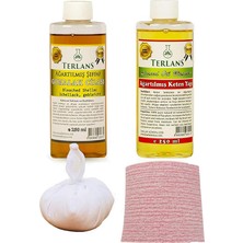 Sevimle Store Doğal Ahşap Cila Seti Şeffaf Gomalak + Keten Yağı + Sürme Topu + Süngerli Zımpara