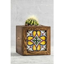 Sevimle Store El Yapımı 1 Meksika Çinili Dekoratif Modern Ahşap Dikdörtgen Bahçe Balkon Saksı Saksılık Çiçeklik