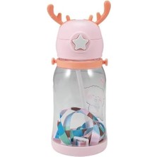 Sevimle Store Home Geyik Boynuzlu Pipetli Su Matarası, 600 ml Su Şişesi, Çocuklar Için Eğlenceli ve Güvenli Içme Deneyimi, Bpa Içermeyen, Dayanıklı ve Renkli Suluk (Pembe)