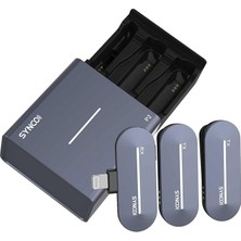 Sevimle Store P2L Lavalier Mikrofon 2,4 G Kablosuz Mikrofon Sistemi 2 * Vericili + 1 * Mini Aydınlatma Alıcısı + 1 * Kablosuz Şarj Kutusu 150 M Menzilli Dahili Batarya iPhone iPad Için (Taş Mavisi)