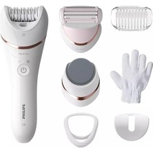 Sevimle Store Epilasyon Cihazı, Islak ve Kuru Kablosuz Kullanım, LED Işık, Ekstra Geniş Başlık, Hassas Bölge Başlığı, Pedikür Ayak Törpüsü, 6 Aksesuar Dahil, Beyaz Renk, BRE730/05