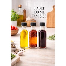 Rotanev 3 Adet 100 ml Şeffaf Dorika Sızdırmaz Kapaklı Yuvarlak Sos, Yağ Çok Amaçlı 100 cc Boş Cam Şişe