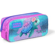 Sevimle Store High Iki Bölmeli Kız Çocuk Pembe Yeşil Kaplumbağa Kalem Çantası Kalemlik