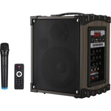 Sevimle Store Ahşap Kumandalı Profesyonel Şarjlı Telsiz 1 Mikrofonlu Amfili Hoparlör Sistemi 16,5 cm