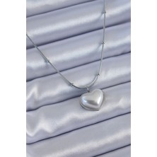 Ayder Timya 316L Çelik Gümüş Renk İncili Kalp Model Minimal Top Detay Kadın Kolye (Timya/1395) 189851