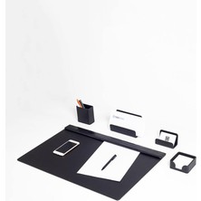 Sevimle Store Office Loft Deri Sümen Takımı Siyah 5 Parça Yatay Coroco Detaylı