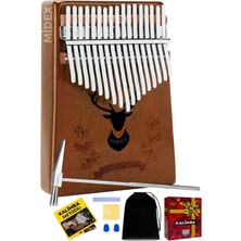 Sevimle Store KLX-880 Hakiki Ağaç Kalimba Geyik Desenli Ahşap Full Set 17 Çelik Tuşlu
