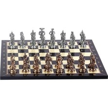 Sevimle Store Metal Ispanyol Satranç Takımı Orta Boy Antik ve Ceviz Tahtası