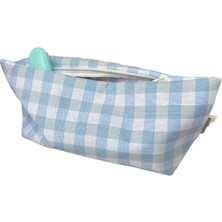 Sevimle Store Pötikareli Yıkanabilir Fermuarlı Tek Gözlü Bez Kalemlik Kalem Kutusu Cüzdan Makyaj Çantası Bez Kalem Kesesi (Açık Mavi)