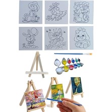 Sevimle Store Doğal Seramik Hamuru Mini Şövale Çizimli Resim Başlangıç Seti, Akrilik Boya, Fırça, Şövale Çocuk Hediye Ressam Seti