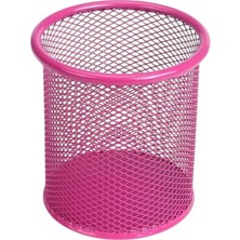 Sevimle Store Masa Üstü Kalemlik 1 Adet Metal Fileli Renkli Perforeli Yuvarlak Kalemlik Ofis Büro Okul Pembe