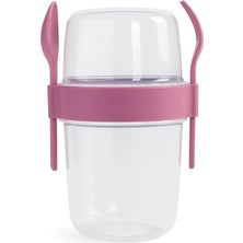 Sevimle Store Müsli ve Granola Kapsülü, 1100 ml Sızdırmaz Yoğurt Kabı, Take And Go Kaşıklı Granola Kabı, Pratik ve Taşınabilir Tasarım (Pembe)