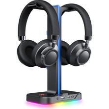 Sevimle Store Kulaklık Standı Rgb Dual Balance 2 USB Bağlantısı, Masaüstü Kulaklık Standı, Dayanıklı Oyun Kulaklığı Tutucu, Pc Oyuncu Kulaklık Aksesuarı Için, Siyah (TH650)