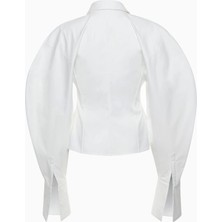 A.w.a.k.e. Mode Kadın Beyaz Uzun Kollu Balon Kollu Gömlek Bluz