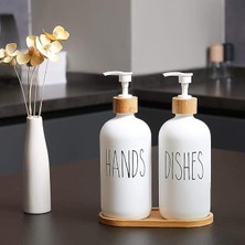 Sevimle Store 2'li Lüx Cam Sıvı Sabunluk, Mutfak ve Banyo Için Modern Cam Sıvı Sabunluk, Doldurulabilir ve Pompalı Trend Desenli (Beyaz)