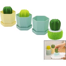 Kaktüs Model Saplı Sert - Renkli Plastik Tel Bulaşık Fırçası  Renkli Plastik Tabaklı Hazne (4801)