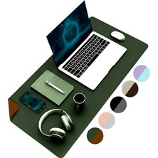 Sevimle Store Çift Renk Dikişli Pu Deri Masa Matı 80X40 cm Mousepad, Su Geçirmez Masa Sümeni, Çift Taraflı Kullanım, Dizüstü Bilgisayar/ofis/ev Için, Kaymaz Taban (Koyu Yeşil ve Taba)