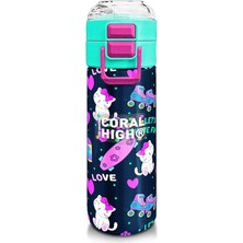 Sevimle Store High Çelik Matara Termos/suluk 31983-500ML, Kız Çocuk, Lacivert Pembe Kedili Paten Desenli