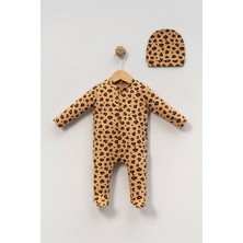 NEU KIDS Organik Leopar Baskılı Şapkalı Uyku Tulumu Bebek Erkek Bebek 2 Parça 0-3 Ay %100 Pamuk