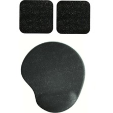 Usin Oval Siyah Kum Desen Bilek Destekli Mouse Pad + 2 Adet Siyah Kupa Fincan Bardak Altlığı Altlık Set