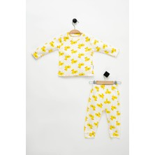 NEU KIDS Unisex Çocuk Sarı Ördek Baskılı Uzun Kollu %100 Pamuklu Pijama Takımı 1-4 Yaş